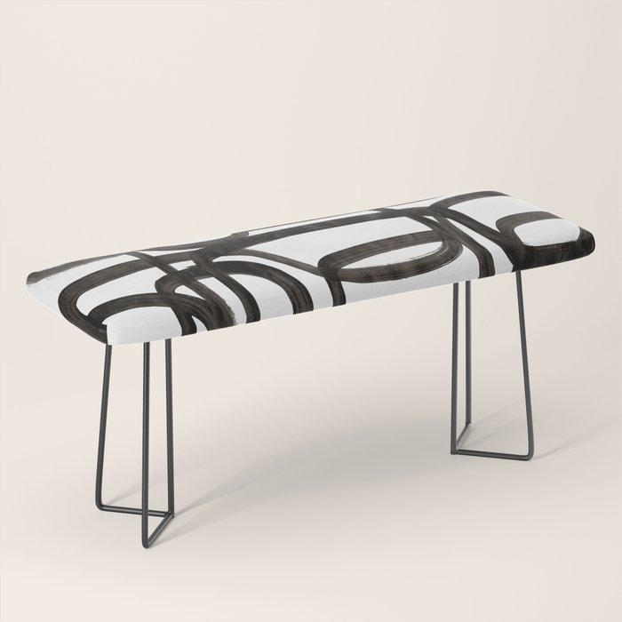 Writing On The Wall' Mid Century Modern Fun Abstract Shapes  Bench