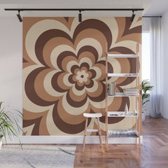 70s Retro Flower Power in Coffee Brown Wall Mural