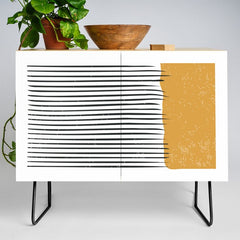 (White Background) Mid Century Modern Minimalist Rothko Inspired Color Field With Lines Geometric Style  Credenza