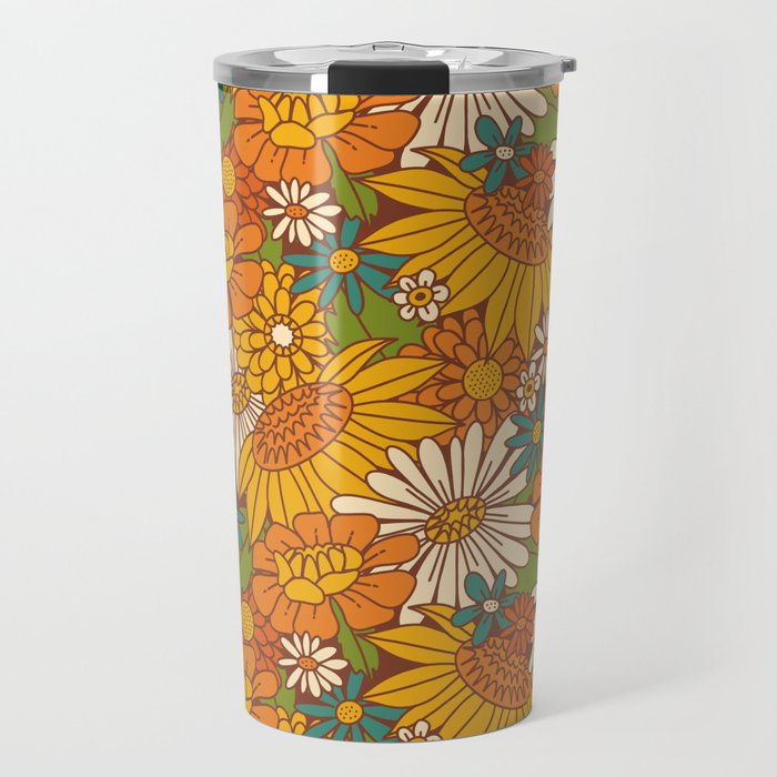 70s Retro Floral Travel Mug