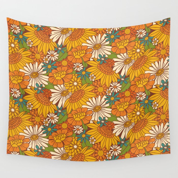 70s Retro Floral Wall Tapestry