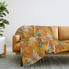 70s Retro Floral Throw Blanket
