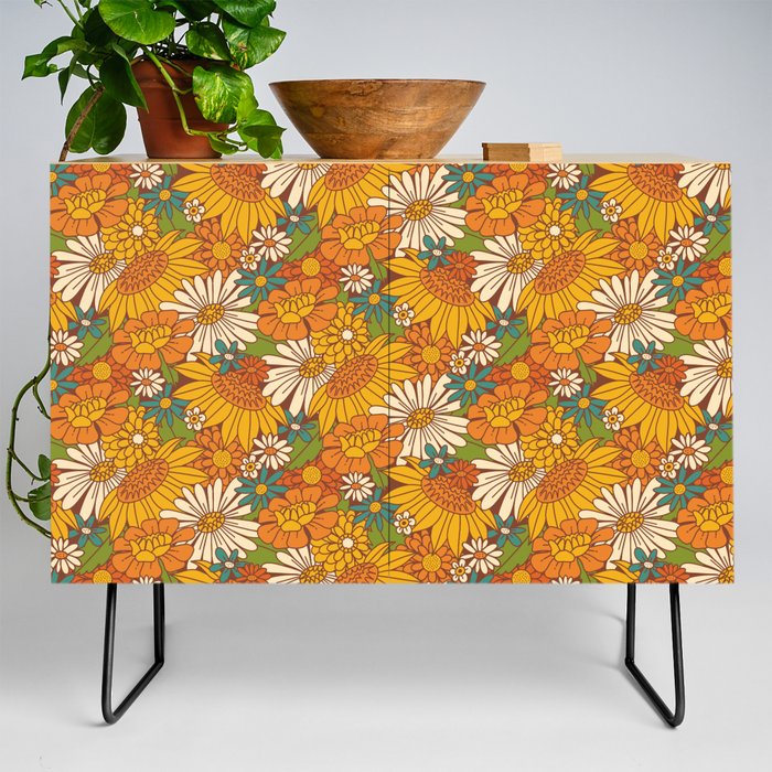 70s Retro Floral Credenza