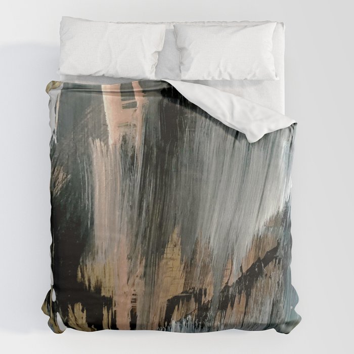 01025: a neutral abstract in gold, black, and white Duvet Cover