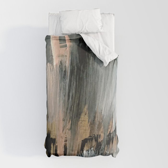 01025: a neutral abstract in gold, black, and white Comforter