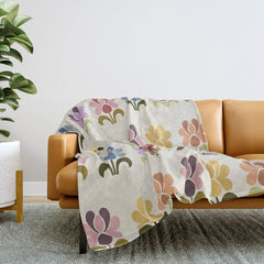 70s Retro Florals Pattern with Linen Texture Throw Blanket