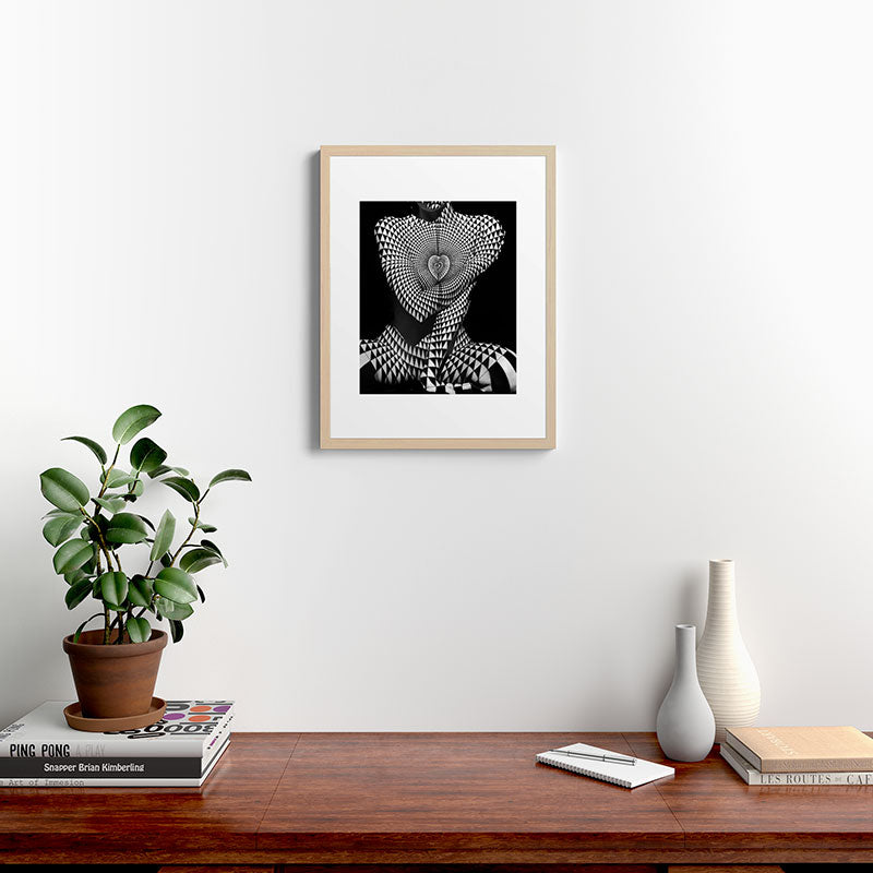 0622-JAL Heart Shape Pattern on Breasts and Nude Body Abstracted by Optical Patten Framed Art Print