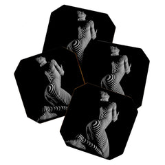 0721s-MM BW Fine Art Nude Tiger Striped Woman on Her Knees Coaster