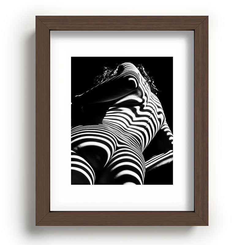 2070-AK Woman Nude Zebra Striped Light Curves around Back Butt Behind Naked Art Framed Art Print