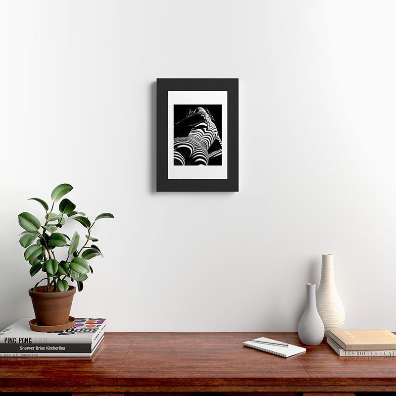 2070-AK Woman Nude Zebra Striped Light Curves around Back Butt Behind Naked Art Framed Art Print