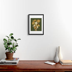 70s, flowers, green, retro, vintage, floral bouquet, olive green Framed Art Print