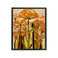 70s, Orange California poppies, mid century, 70s retro, flowers Framed Canvas Print