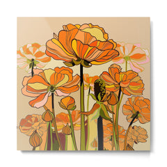 70s, Orange California poppies, mid century, 70s retro, flowers Metal Print