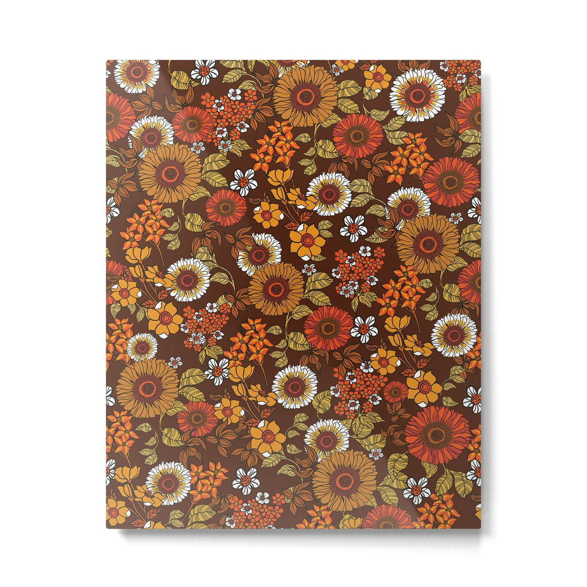 70s retro ditzy flowers, boho, browns, orange, hippie Metal Print