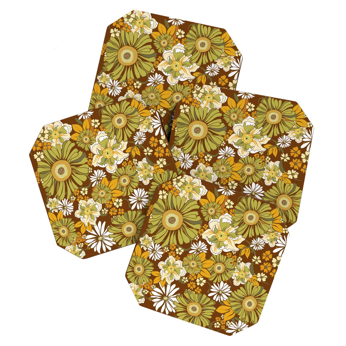 70s Retro Flower Power boho pattern Coaster