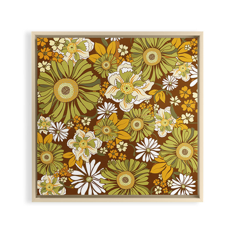 70s Retro Flower Power boho pattern Framed Canvas Print