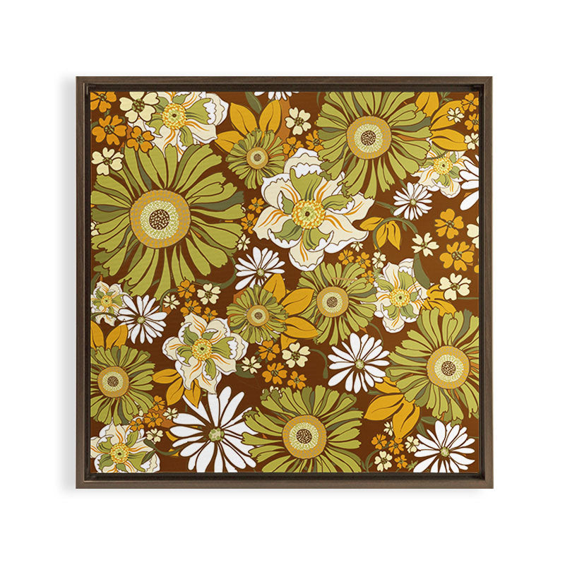70s Retro Flower Power boho pattern Framed Canvas Print