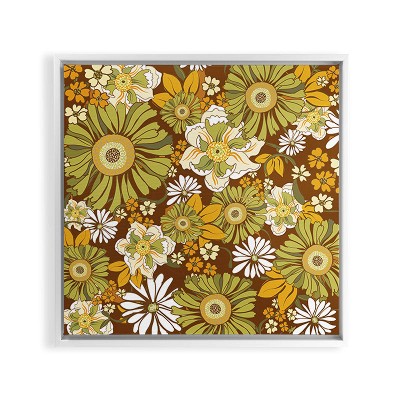 70s Retro Flower Power boho pattern Framed Canvas Print