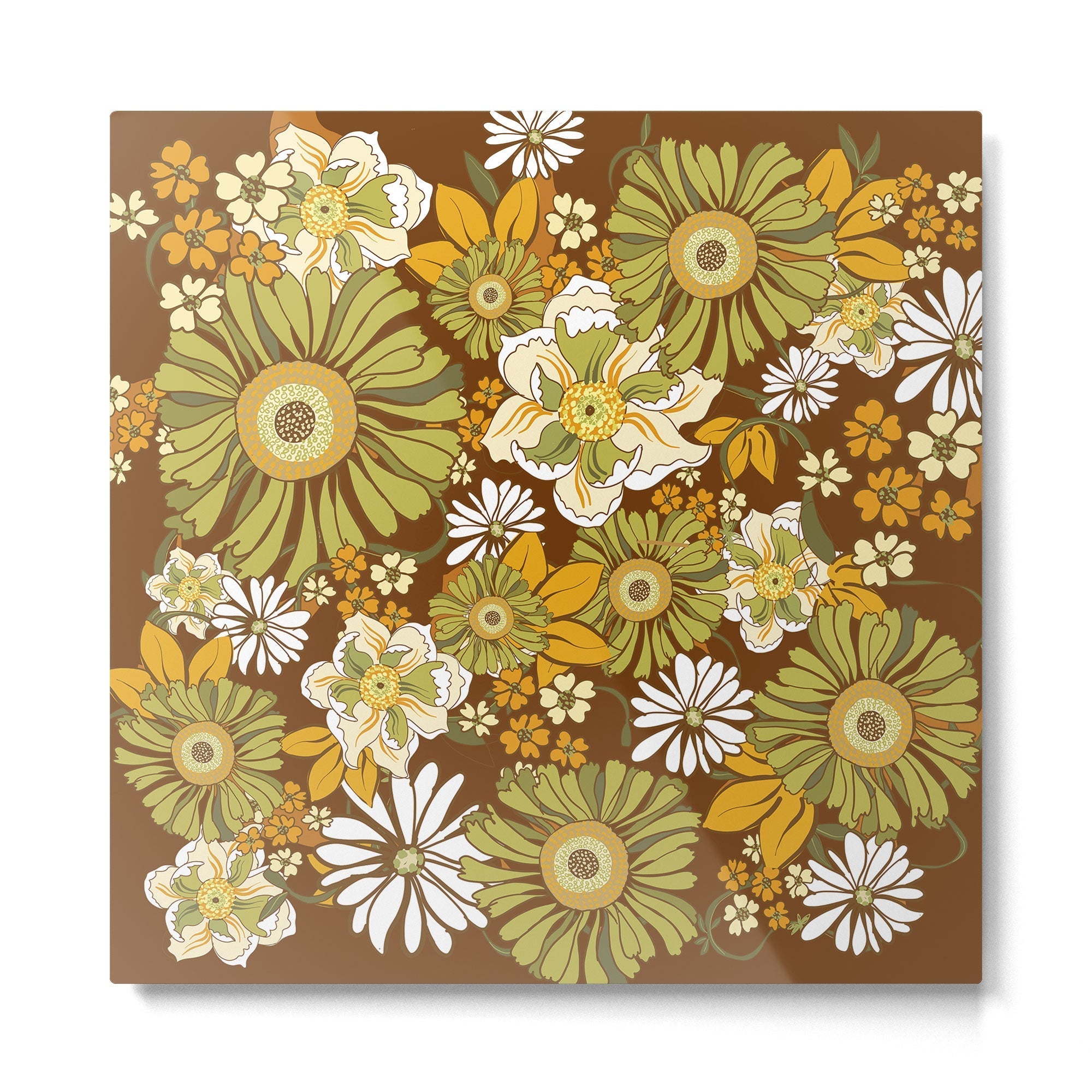 70s Retro Flower Power boho pattern Metal Print