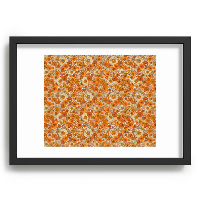 70s retro vintage daisies, flowers, orange, peach Framed Art Print