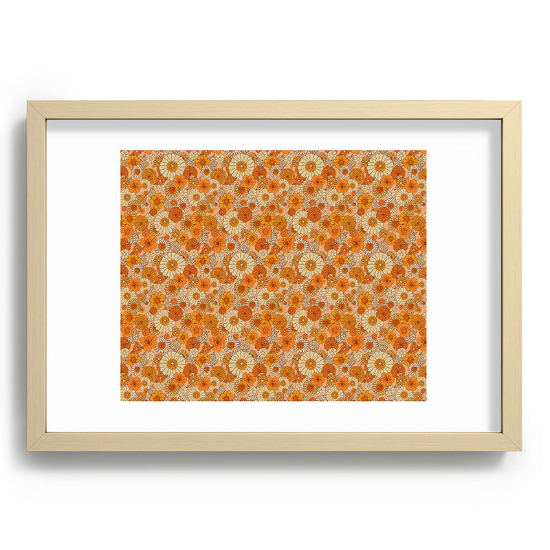 70s retro vintage daisies, flowers, orange, peach Framed Art Print