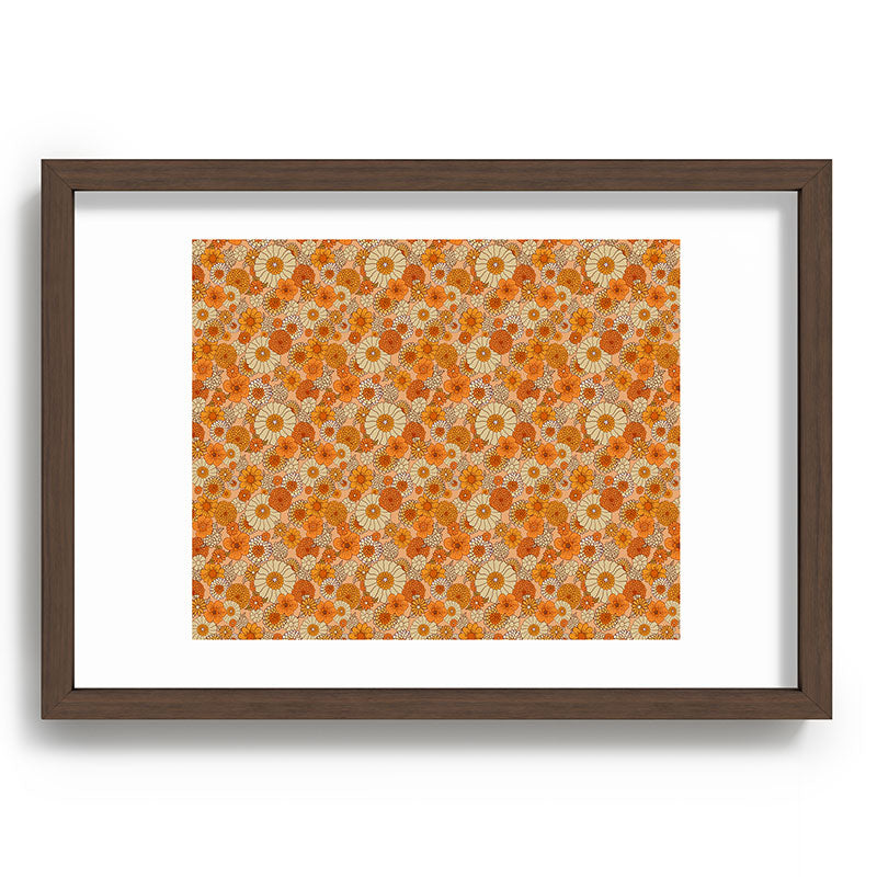 70s retro vintage daisies, flowers, orange, peach Framed Art Print
