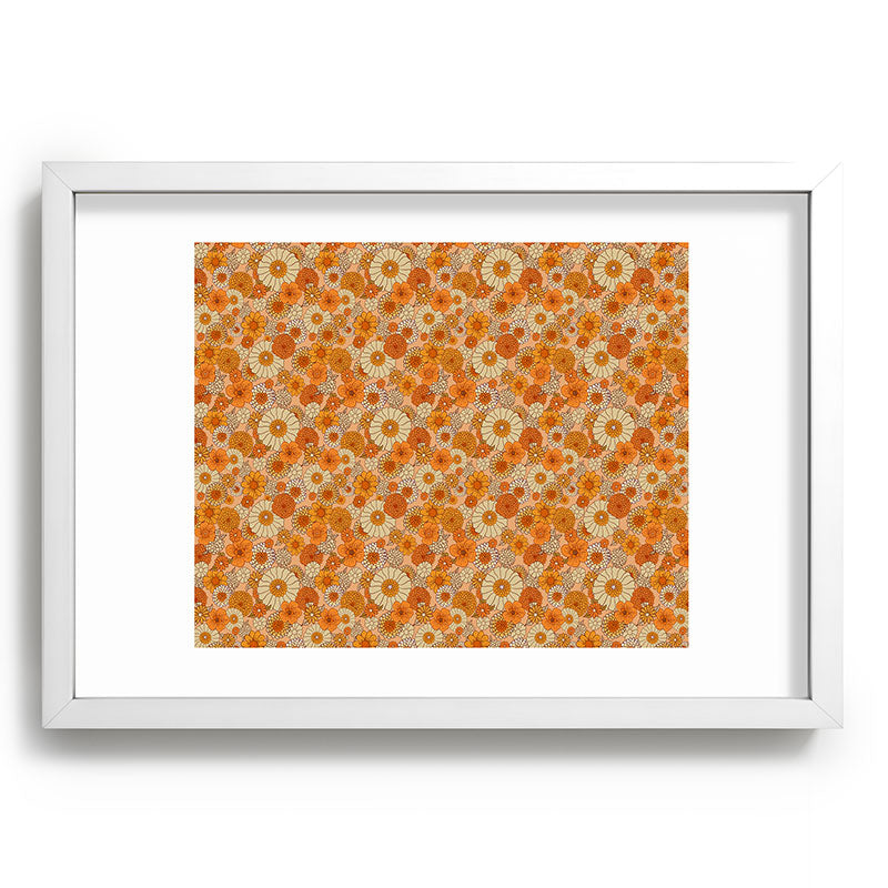 70s retro vintage daisies, flowers, orange, peach Framed Art Print
