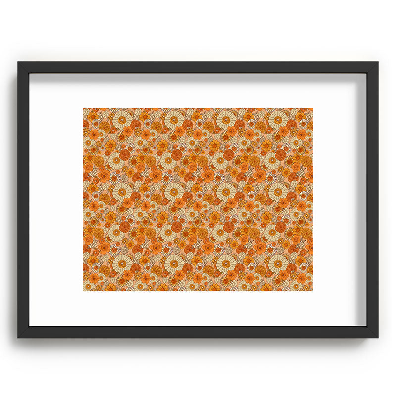 70s retro vintage daisies, flowers, orange, peach Framed Art Print