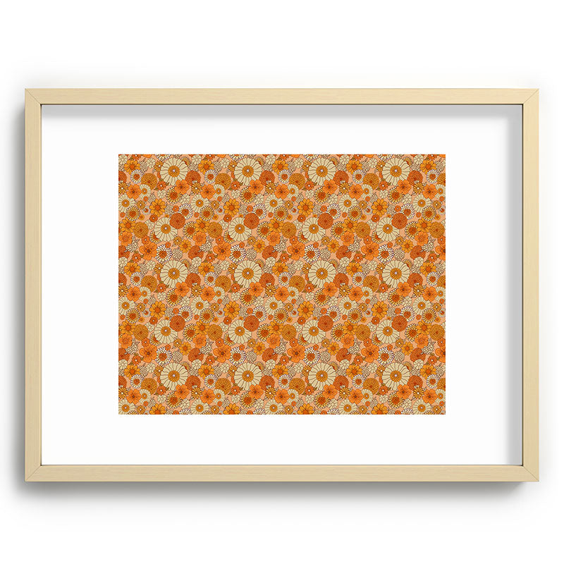 70s retro vintage daisies, flowers, orange, peach Framed Art Print