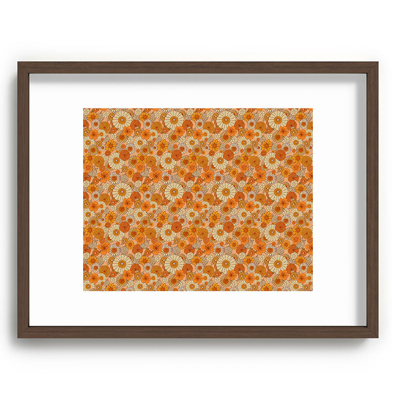 70s retro vintage daisies, flowers, orange, peach Framed Art Print