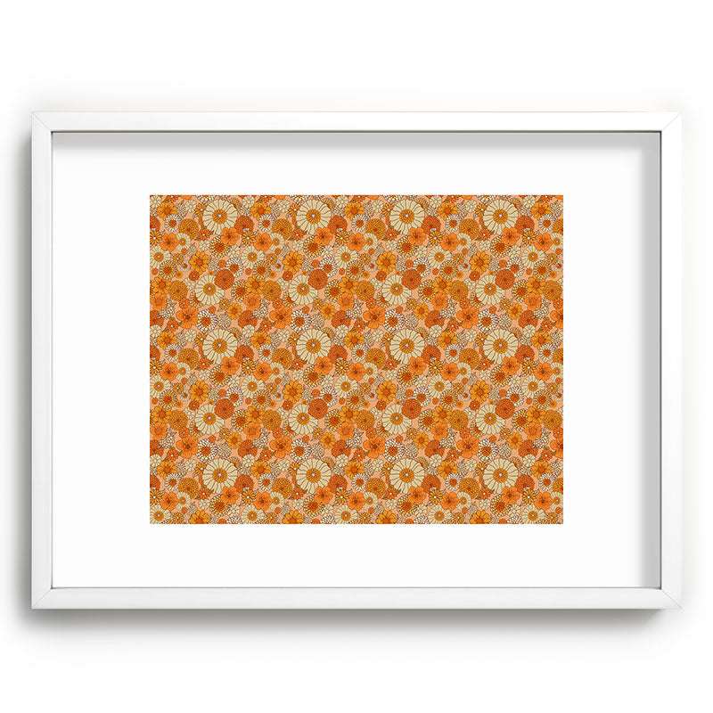 70s retro vintage daisies, flowers, orange, peach Framed Art Print
