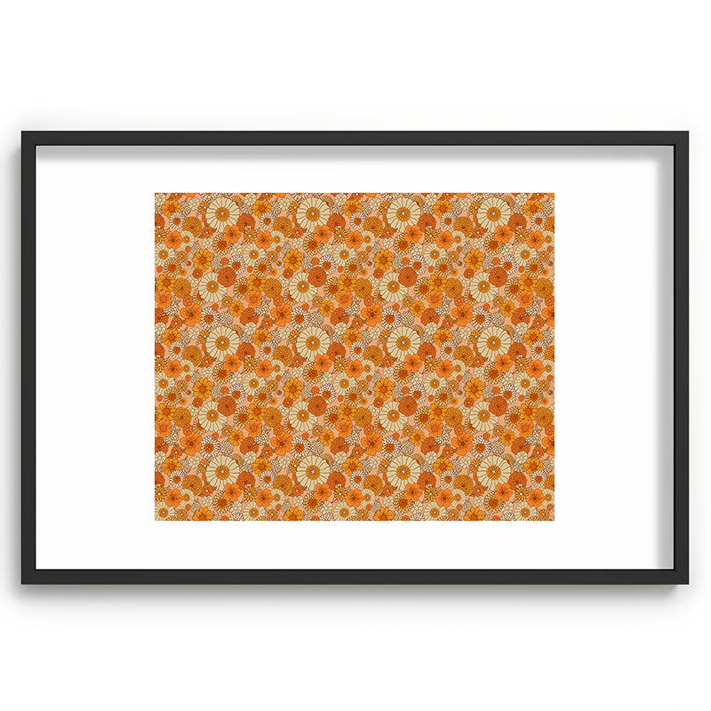 70s retro vintage daisies, flowers, orange, peach Framed Art Print