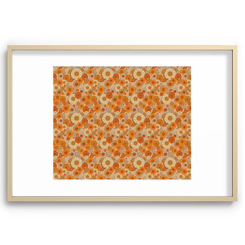 70s retro vintage daisies, flowers, orange, peach Framed Art Print