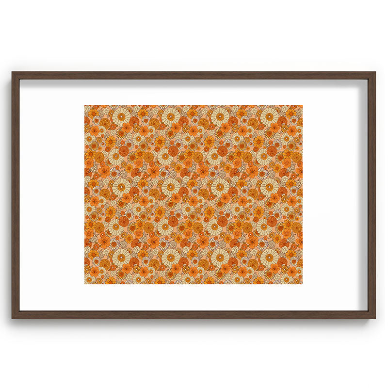 70s retro vintage daisies, flowers, orange, peach Framed Art Print