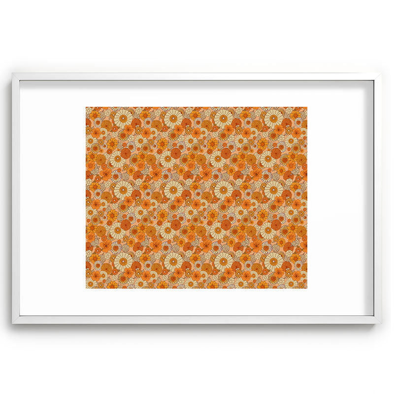 70s retro vintage daisies, flowers, orange, peach Framed Art Print