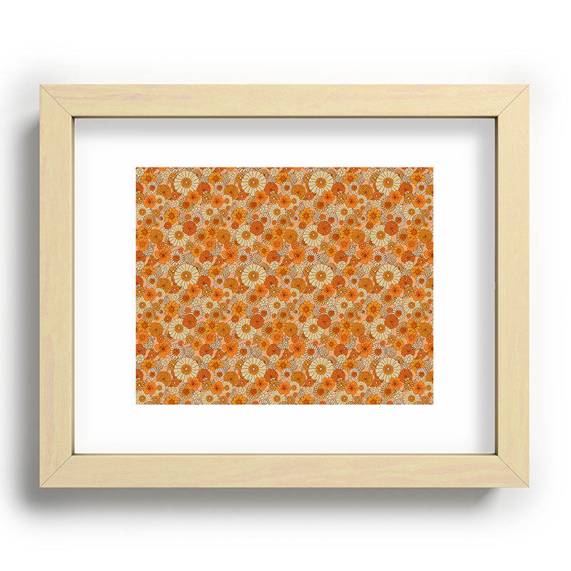 70s retro vintage daisies, flowers, orange, peach Framed Art Print