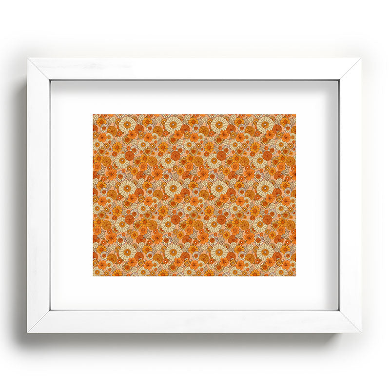 70s retro vintage daisies, flowers, orange, peach Framed Art Print