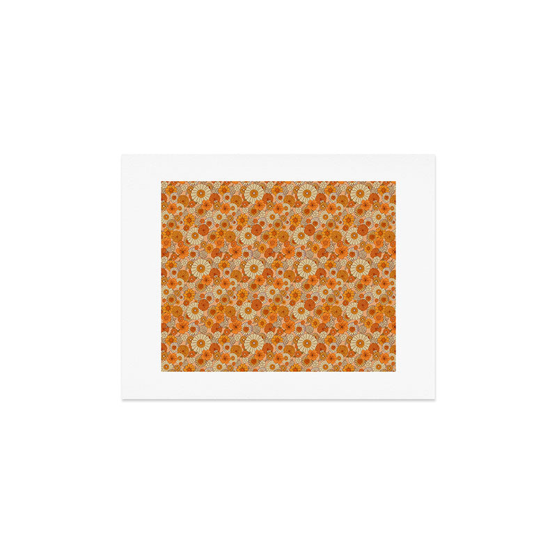 70s retro vintage daisies, flowers, orange, peach Art Print