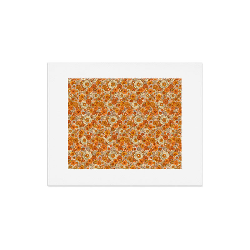 70s retro vintage daisies, flowers, orange, peach Art Print