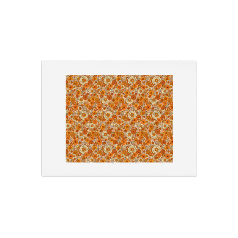 70s retro vintage daisies, flowers, orange, peach Art Print