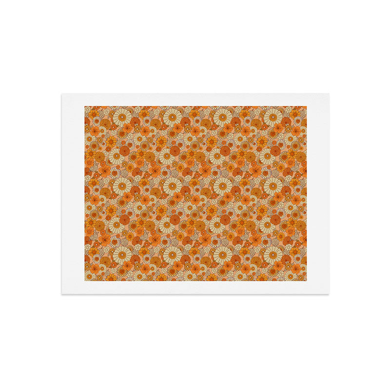 70s retro vintage daisies, flowers, orange, peach Art Print