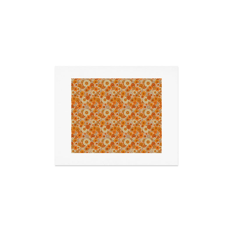 70s retro vintage daisies, flowers, orange, peach Art Print