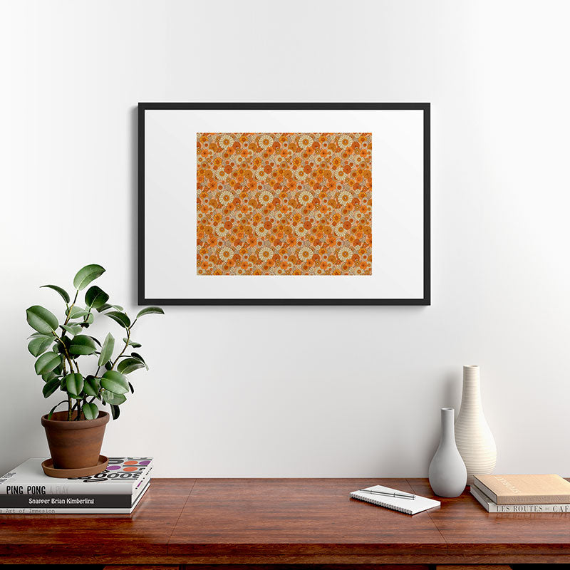 70s retro vintage daisies, flowers, orange, peach Framed Art Print