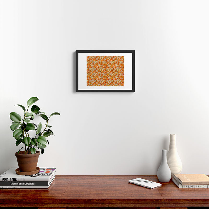 70s retro vintage daisies, flowers, orange, peach Framed Art Print