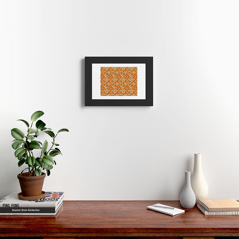 70s retro vintage daisies, flowers, orange, peach Framed Art Print