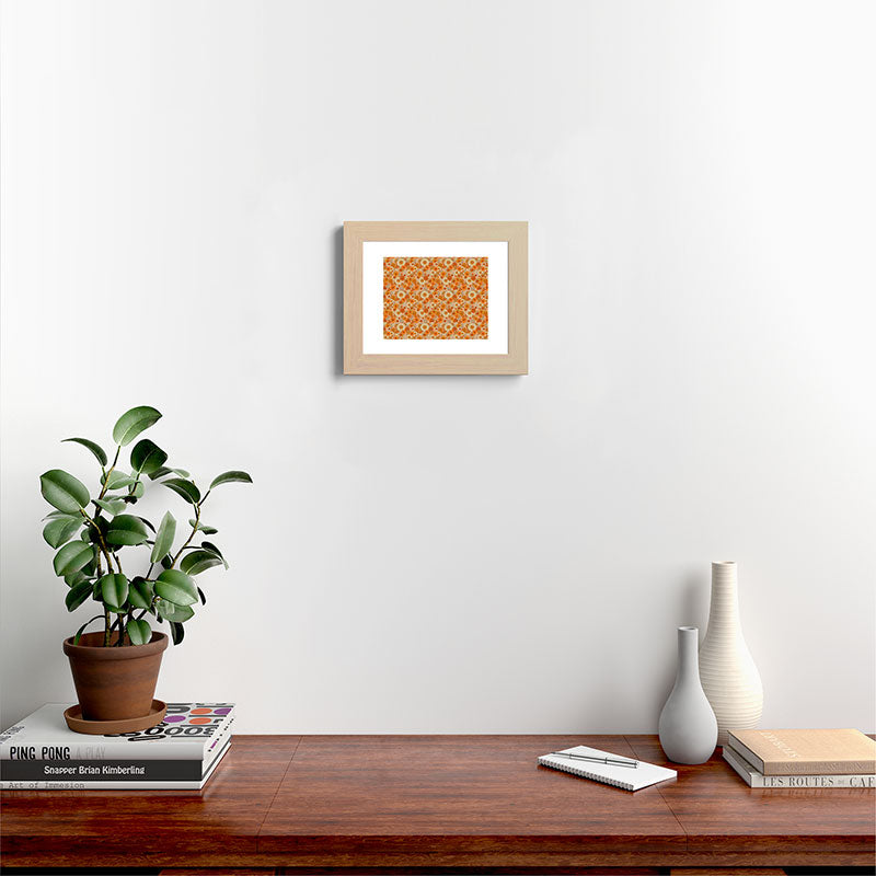 70s retro vintage daisies, flowers, orange, peach Framed Art Print