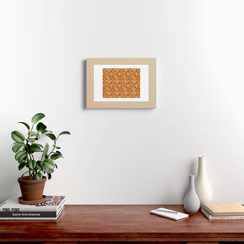 70s retro vintage daisies, flowers, orange, peach Framed Art Print
