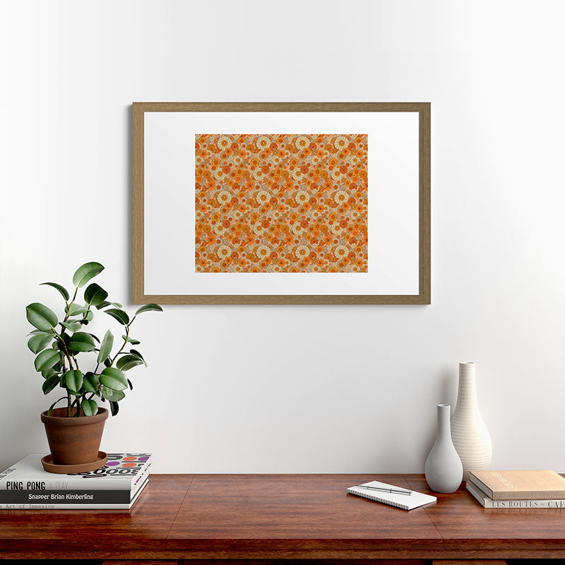 70s retro vintage daisies, flowers, orange, peach Framed Art Print