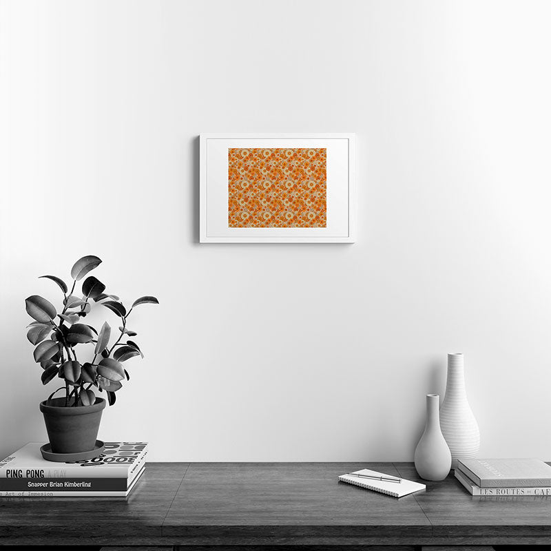 70s retro vintage daisies, flowers, orange, peach Framed Art Print