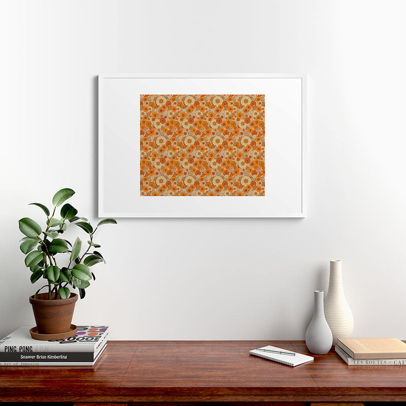70s retro vintage daisies, flowers, orange, peach Framed Art Print